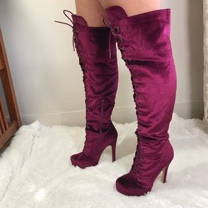 Dashiella over the knee heel velvet lace up boots